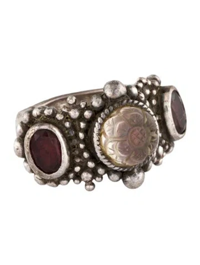 Pre-owned Stephen Dweck Quartz & Garnet Floral Cocktail Ring In Multi