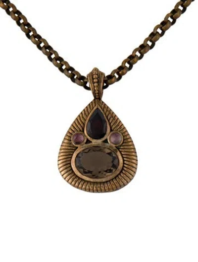 Pre-owned Stephen Dweck Red, Brown, And Purple Stone Pendant Necklace, 18" In Multi