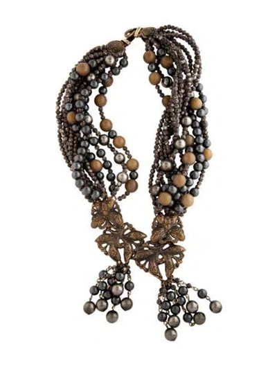 Pre-owned Stephen Dweck Resin & Faux Pearl Torsade Statement Collar Necklace, 18" In Brown/grey/neutrals