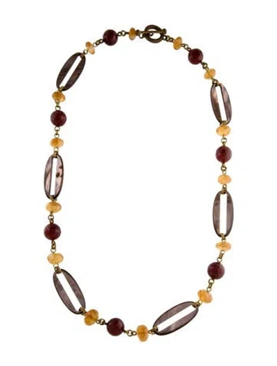 Pre-owned Stephen Dweck Resin & Stone Station Necklace, 26" In Multi