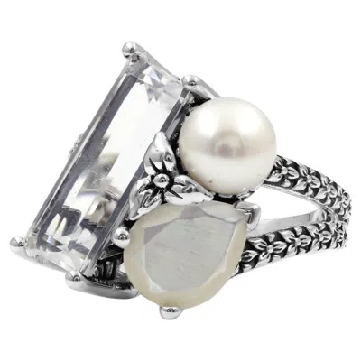Pre-owned Stephen Dweck Rockrageous Natural Quartz Mother Of Pearl And Pearl Ring In Sterling Silver In Multi