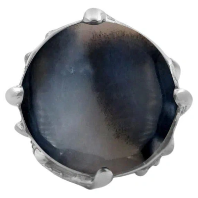 Pre-owned Stephen Dweck Round Black Moss Agate Ring In Sterling Silver In Green