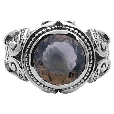 Pre-owned Stephen Dweck Round Smoky Quartz Gemstone Ring In Gray