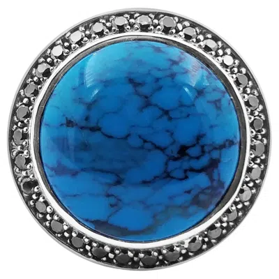 Pre-owned Stephen Dweck Rounded Gold Obsidian Cabochon Ring In Sterling Silver In Black