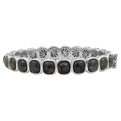 Pre-owned Stephen Dweck Rutilated Quartz And Hematite Bangle In Sterling Silver In Multi