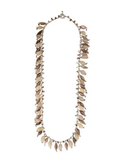 Pre-owned Stephen Dweck Rutilated Quartz, Mother Of Pearl & Shell Toggle Bead Strand Necklace, 41" In Multicolor