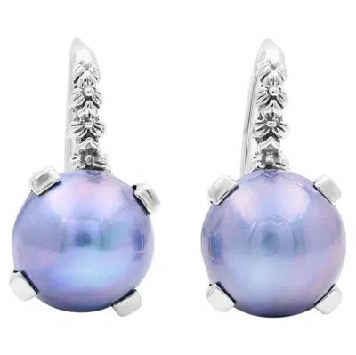 Pre-owned Stephen Dweck Sea Blue Pearl Earrings In Sterling Silver