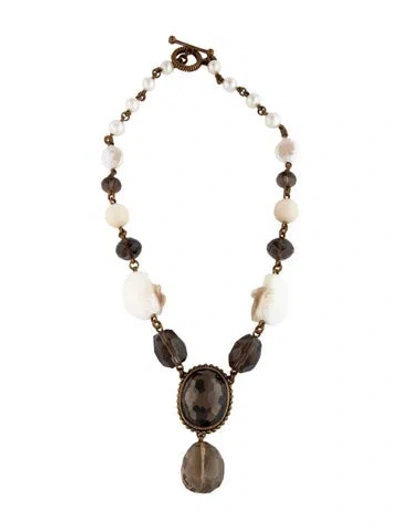Pre-owned Stephen Dweck Shell & Pearl Pendant Necklace, 20" In Multicolor