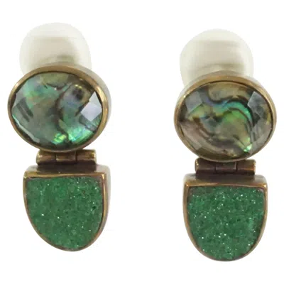 Pre-owned Stephen Dweck Smokey Quartz And Green Garnet Bronze Earrings