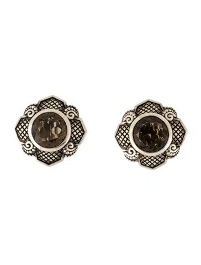 Pre-owned Stephen Dweck Smokey Quartz Flower Clip-on Earrings In Multi