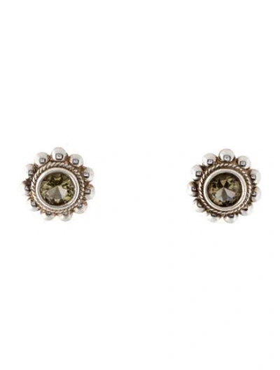 Pre-owned Stephen Dweck Smoky Quartz Floral Stud Earrings In Multi