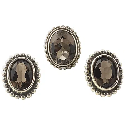 Pre-owned Stephen Dweck Smoky Topaz Sterling Silver Clip-on Earrings And Ring Set In Multi