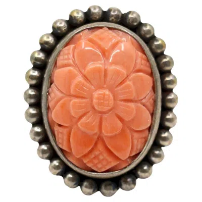Pre-owned Stephen Dweck Sterling Coral Flower Ring In Red