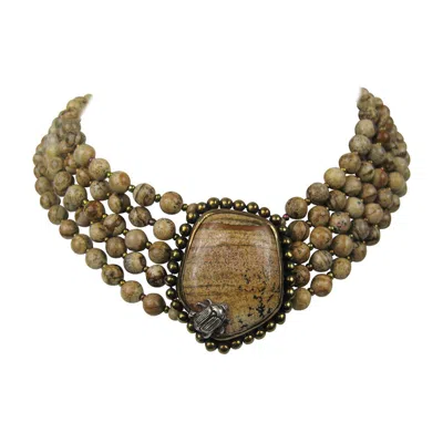 Pre-owned Stephen Dweck Sterling Necklace 5 Strand Stone Bib 1990s One Of A Kind In Brown