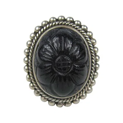 Pre-owned Stephen Dweck Sterling Ring  Carved Blue Goldstone Flower New, Never Worn