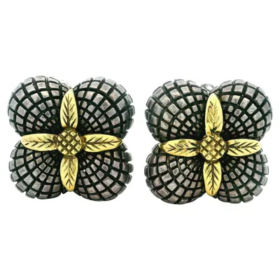 Pre-owned Stephen Dweck Sterling Silver And 18k Gold Floral Clip-on Earrings, 28.6g In Multi