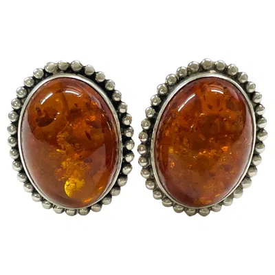 Pre-owned Stephen Dweck Sterling Silver Baltic Amber Earrings In Brown