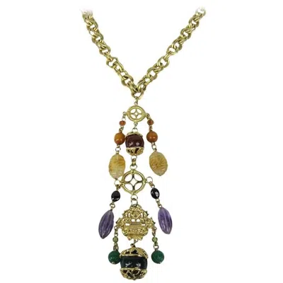 Pre-owned Stephen Dweck Sterling Silver Carved Stone Charm Necklace New, Never Worn 1980s In Sand