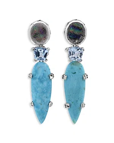 Stephen Dweck Sterling Silver Carventurous Multi Gemstone Drop Earrings In Blue