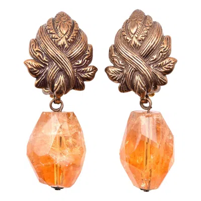 Pre-owned Stephen Dweck Sterling Silver Faceted Citrine Nugget Drop Earrings In Multi