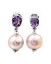 STEPHEN DWECK STERLING SILVER GALACTICAL AMETHYST, CULTURED FRESHWATER BAROQUE PEARL & CHAMPAGNE DIAMOND DROP EARR