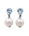 STEPHEN DWECK STERLING SILVER GALACTICAL BLUE TOPAZ, BAROQUE CULTURED FRESHWATER PEARL & CHAMPAGNE DIAMOND DROP EA