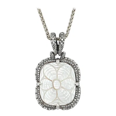Pre-owned Stephen Dweck Sterling Silver Hand-carved Mother Of Pearl Necklace By  In Multi