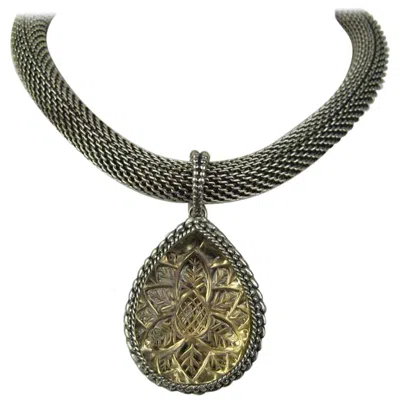Pre-owned Stephen Dweck Sterling Silver Necklace Floral Topaz Intagalio 1990s