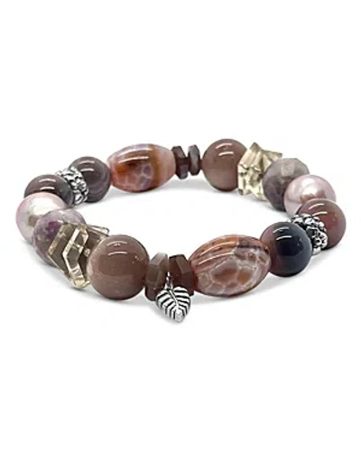 Stephen Dweck Sterling Silver Terraquatic Multi Gemstone Slip On Statement Bracelet In Brown