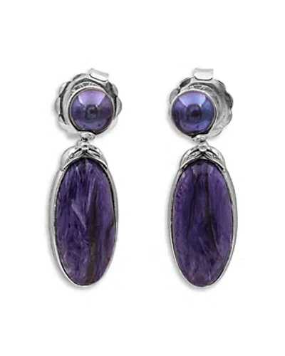 Stephen Dweck Sterling Silver Terraquatic Sugilite & Cultured Freshwater Pearl Drop Earrings In Purple