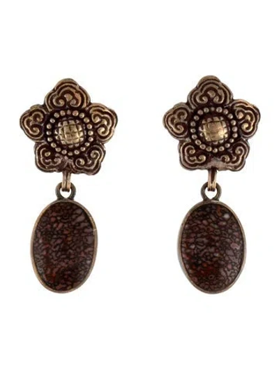 Pre-owned Stephen Dweck Stone Flower Drop Earrings In Multicolor