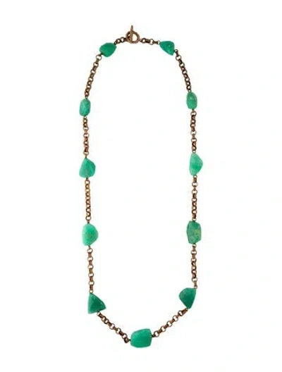 Pre-owned Stephen Dweck Stone Long Green Stone Station Necklace, 50" In Black