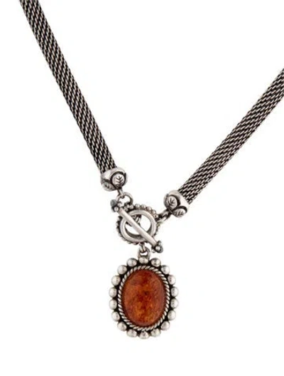 Pre-owned Stephen Dweck Stone Pendant Necklace, 16" In Orange