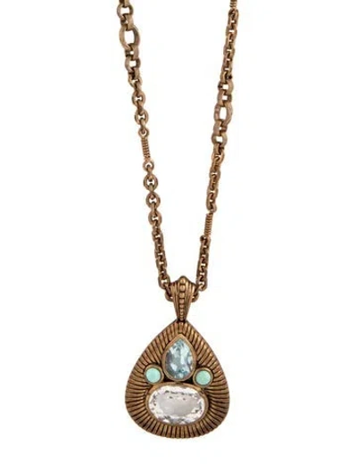 Pre-owned Stephen Dweck Stone Pendant Necklace, 36" In Blue