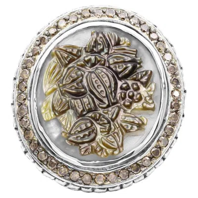 Pre-owned Stephen Dweck Tahitian Pearl Cameo With 0.75 Carat Champagne Diamonds Ring In Sterling Silver In Multi