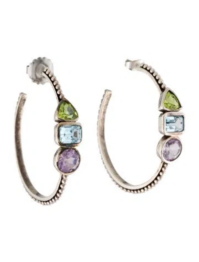 Pre-owned Stephen Dweck Topaz, Amethyst & Peridot Hoop Earrings In Multi