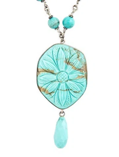 Pre-owned Stephen Dweck Turquoise Carved Double Layer Necklace, 19.5" In Multicolor
