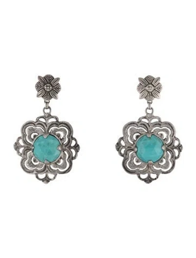 Pre-owned Stephen Dweck Turquoise Floral Clip-on Drop Earrings In Multi