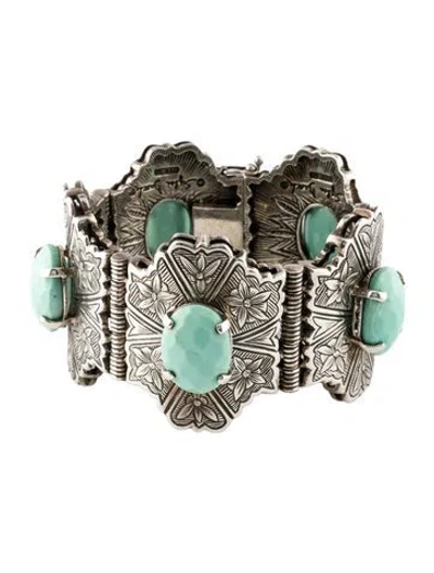 Pre-owned Stephen Dweck Turquoise Link Bracelet, 6.25" In Multi