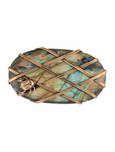 Pre-owned Stephen Dweck Vintage 1992 Brass Wrapped Pin Brooch In Multicolor