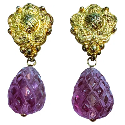 Pre-owned Stephen Dweck Vintage 30 Carat Sephen Dweck Gold Pl Sterling Silver Amethyst Omega Earrings In Purple