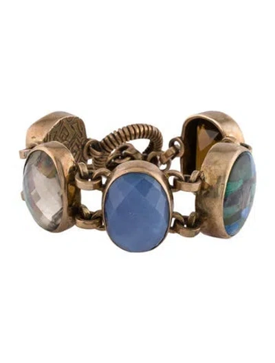 Pre-owned Stephen Dweck Vintage Abalone & Quartz Doublet & Multistone Link Bracelet, 6.75"