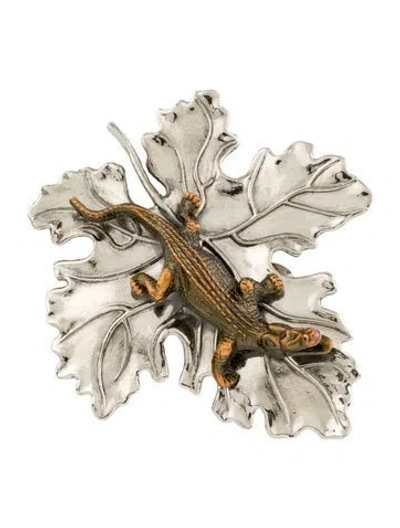 Pre-owned Stephen Dweck Vintage Alligator On Leaf Dress Clip In Multicolor