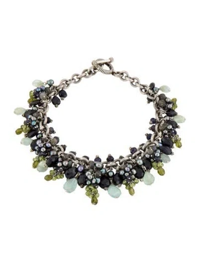 Pre-owned Stephen Dweck Vintage Dyed Pearl & Multistone Collar Necklace, 16"