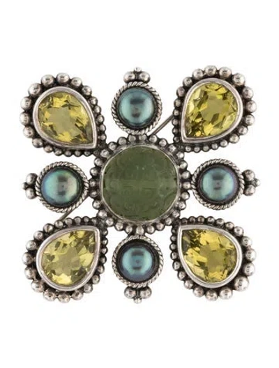 Pre-owned Stephen Dweck Vintage Dyed Pearl & Quartz Pin In Multicolor