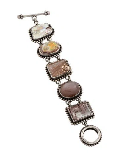 Pre-owned Stephen Dweck Vintage Pearl & Multi-stone 'one-of-a-kind' Link Bracelet, 6.5" In Pink