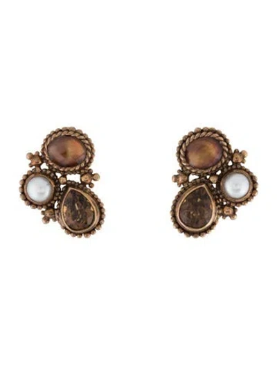 Pre-owned Stephen Dweck Vintage Pearl And Stone Clip-on Earrings In Multicolor