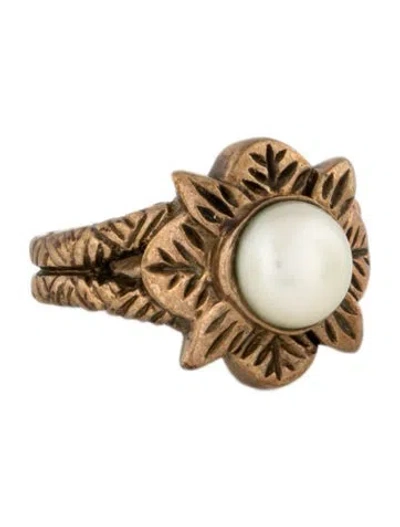 Pre-owned Stephen Dweck Vintage Pearl Floral Cocktail Ring In White