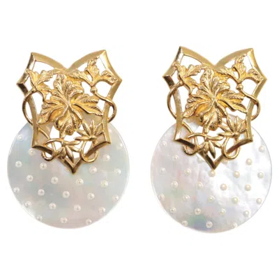 Pre-owned Stephen Dweck Vintage  Gold Tone Mother-of-pearl Dangle Earrings In Multiple