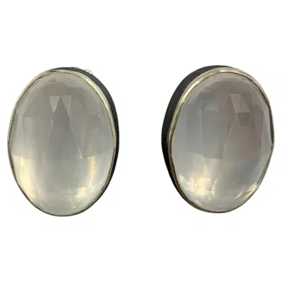Pre-owned Stephen Dweck Vintage  One-of-a-kind Oak White Calcedony Sterling Silver Earrings